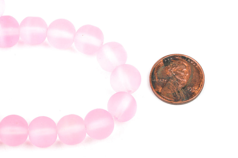 10mm Frosted LIGHT PINK Glass Beads, full strand, about 40 beads,  bgl1155