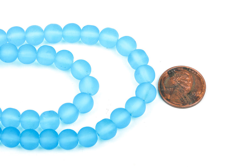 1 Strand Frosted TURQUOISE BLUE Glass Beads 8mm, full strand, about 52 beads,  bgl1149