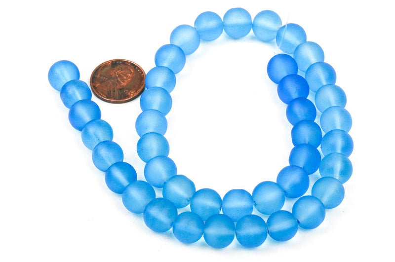1 Strand Frosted Medium BLUE Glass Beads 8mm, full strand, about 52 beads,  bgl1147