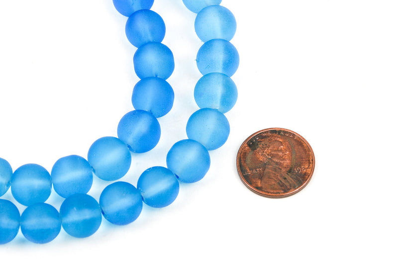 1 Strand Frosted Medium BLUE Glass Beads 8mm, full strand, about 52 beads,  bgl1147
