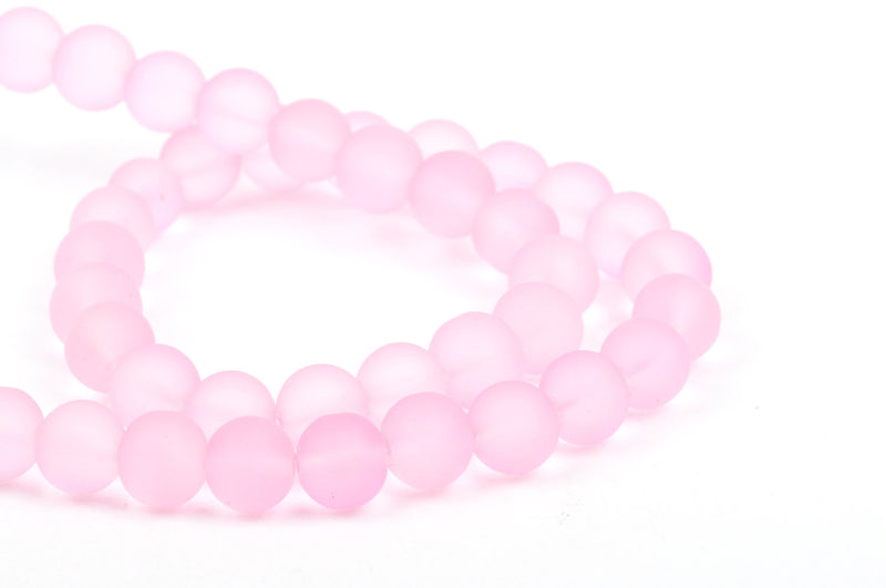 8mm Frosted LIGHT PINK Pastel Glass Beads 8mm, full strand, about 52 beads,  bgl1146