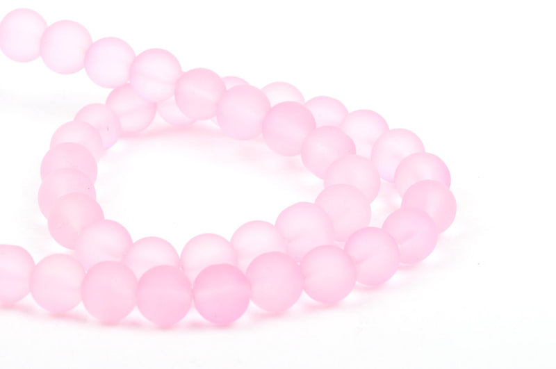 8mm Frosted LIGHT PINK Pastel Glass Beads 8mm, full strand, about 52 beads,  bgl1146