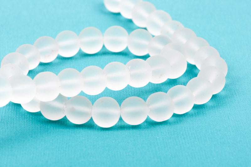 10mm Frosted WHITE Glass Beads, full strand, about 40 beads,  bgl1151