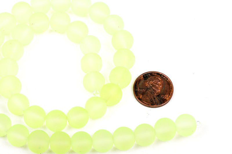 10mm Frosted BRIGHT NEON YELLOW Glass Beads, full strand, about 40 beads,  bgl1156