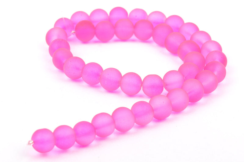 10mm Frosted NEON HOT PINK Glass Beads, full strand, about 40 beads,  bgl1159