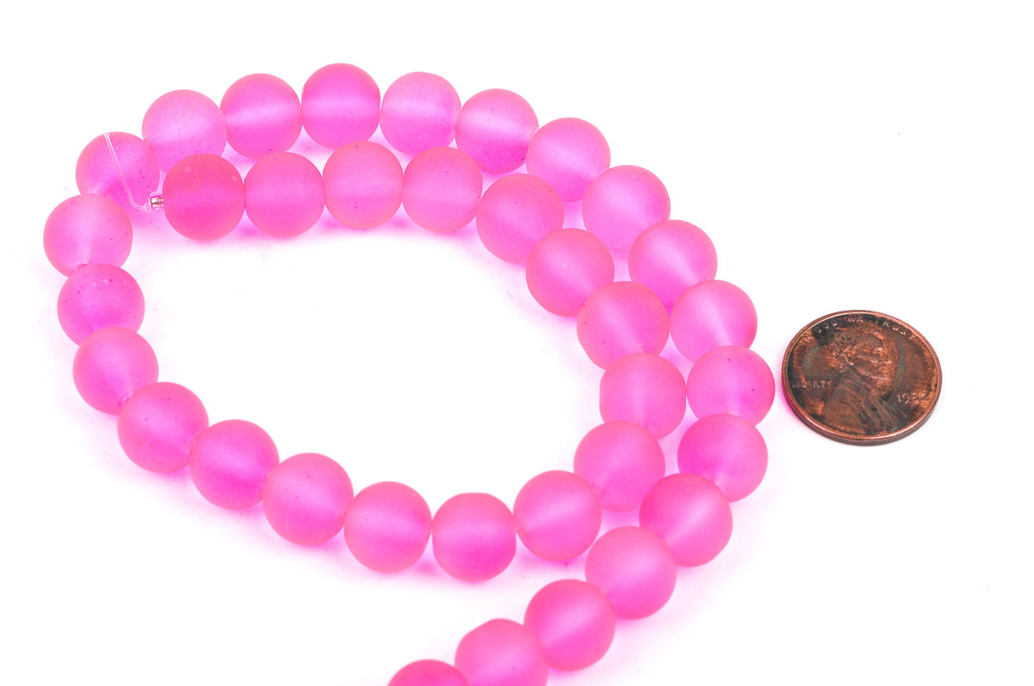10mm Frosted NEON HOT PINK Glass Beads, full strand, about 40 beads, b