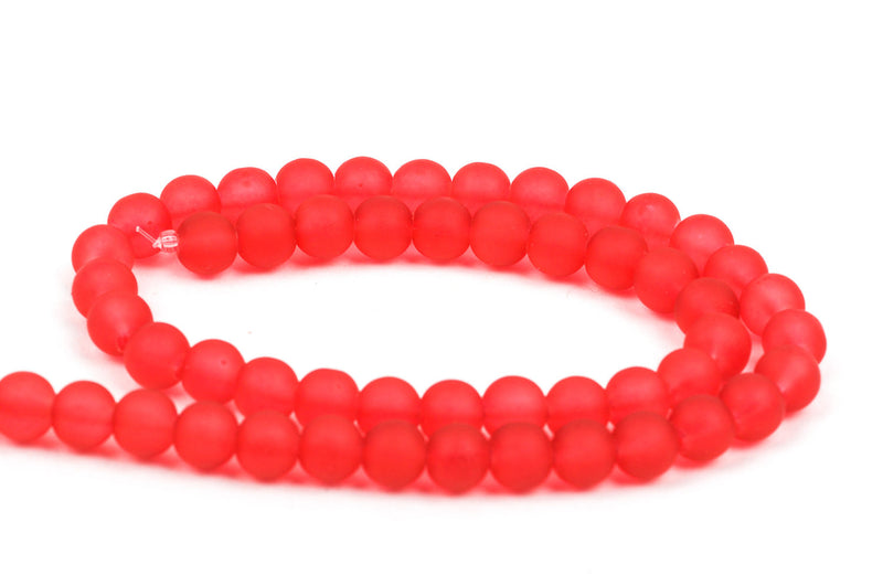 10mm Frosted BRIGHT RED Glass Beads, full strand, about 40 beads,  bgl1152