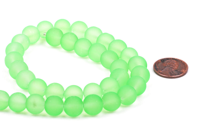 10mm Frosted NEON GREEN Glass Beads, full strand, about 40 beads,  bgl1158