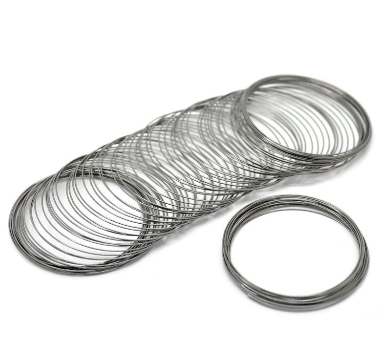 200 Gunmetal Steel Memory Wire Loops, 55mm, 22 gauge, small bracelet, about 2.25" diameter  wir0020