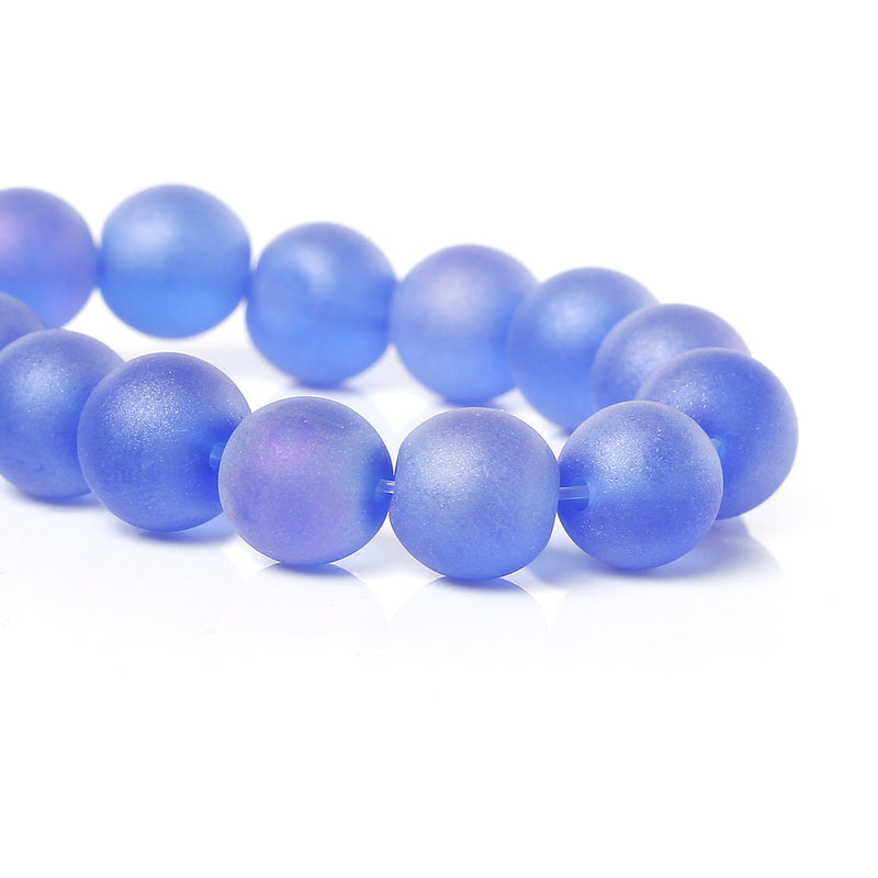 10mm Frosted Iridescent BLUE Glass Beads, full strand, about 33 beads,  bgl1180