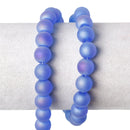 10mm Frosted Iridescent BLUE Glass Beads, full strand, about 33 beads,  bgl1180