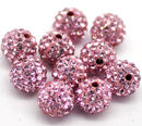 4 PINK Polymer Clay and Pave' Rhinestone Round Beads, 8mm  pol0117a