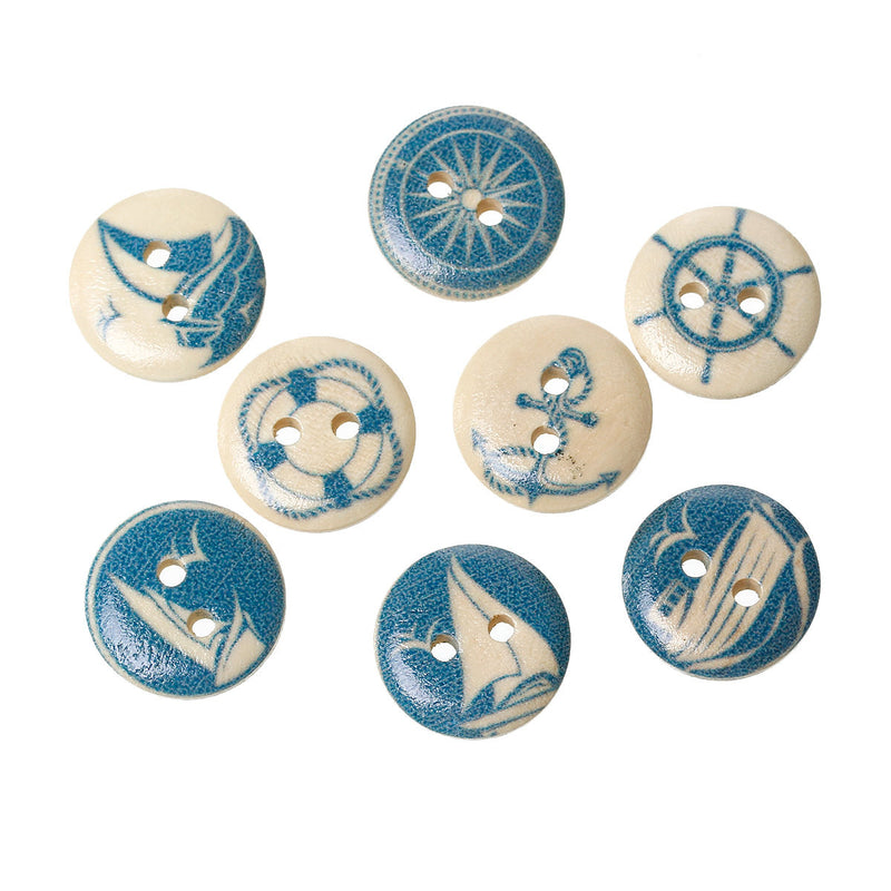25 Painted WOOD BUTTONS  15mm, 5/8" for Scrapbooking . Beading . Sewing  but0228