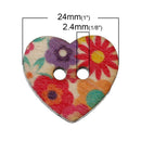 25 Painted WOOD HEART BUTTONS  25mm, 1" for Scrapbooking . Beading . Sewing  but0229