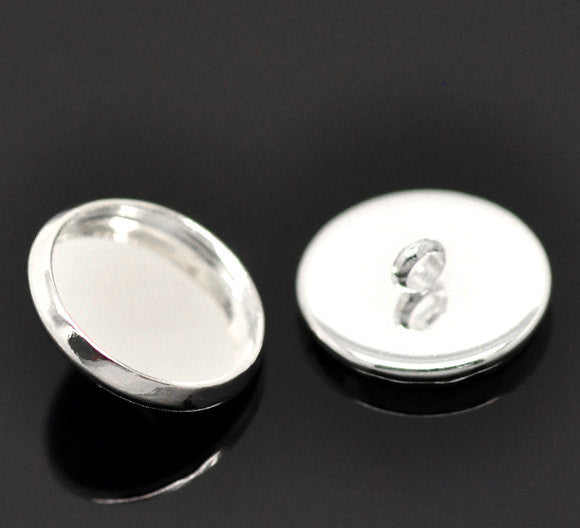 10 Bright Silver Plated Round Circle CABOCHON Setting Bezel Frame Shank Button Covers (fits 12mm cabs)  but0232