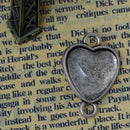 Antiqued Silver Pendant Heart Connector Link Glass Cabochon Kits, 16" (5/8") Bezel Tray, for charms, jewelry, 10 sets kit0009