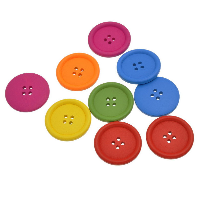 20 Large Multicolor Painted WOOD Round BUTTONS  40mm, 1-5/8" for Scrapbooking . Beading . Sewing  but0231