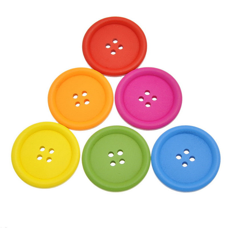 20 Large Multicolor Painted WOOD Round BUTTONS  40mm, 1-5/8" for Scrapbooking . Beading . Sewing  but0231