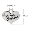1 Antique Silver Rhinestone "Grand Children" Heart Charm Pendant proposal, 16x14mm  chs1765a