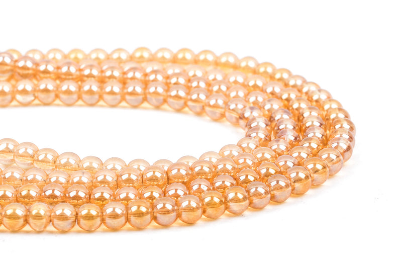 6mm HONEY TAN Round Glass Pearl Beads, 10.5" strand about 50 beads  bgl1171