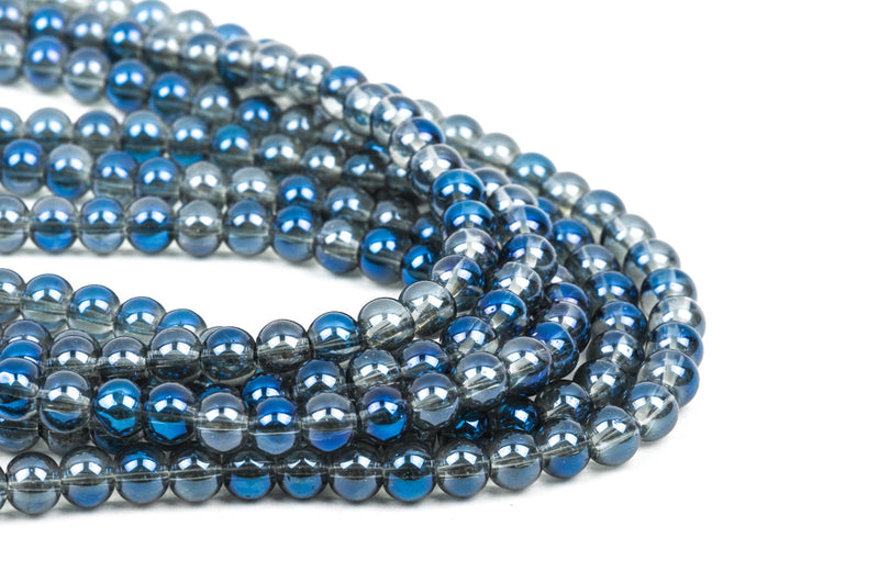 6mm MYSTIC BLUE AB Round Glass Pearl Beads, 10.5" strand about 50 beads  bgl1169