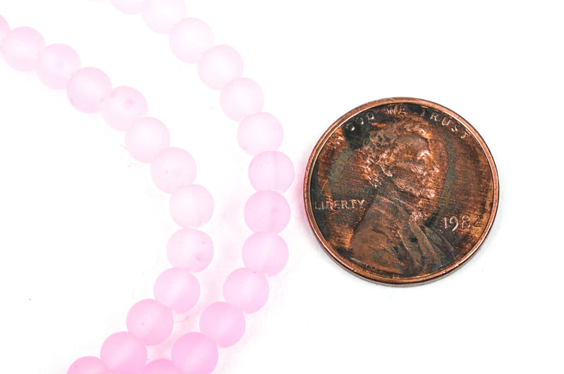 4mm Frosted LIGHT PINK Glass Beads, full strand, about 100 beads,  bgl1185