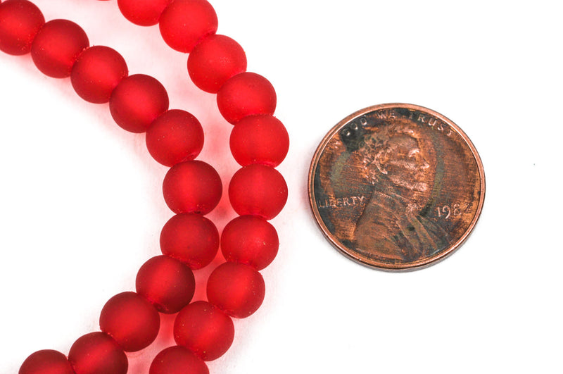 6mm Frosted CHERRY RED Glass Beads, full strand, about 70 beads,  bgl1201