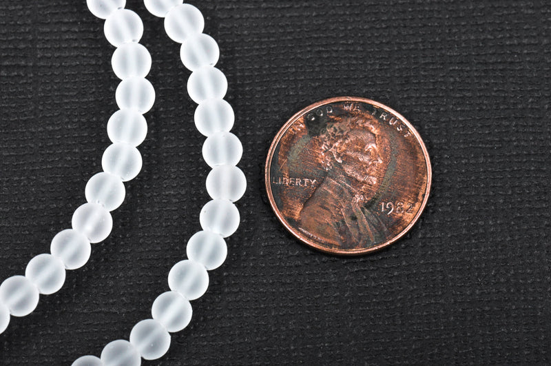 4mm Frosted WHITE Glass Beads, full strand, about 100 beads,  bgl1194