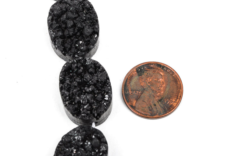 2 Silvery Black Quartz DRUZY Drusy Pendant Beads, oval shape, natural gemstones, 20x16mm, gdz0077