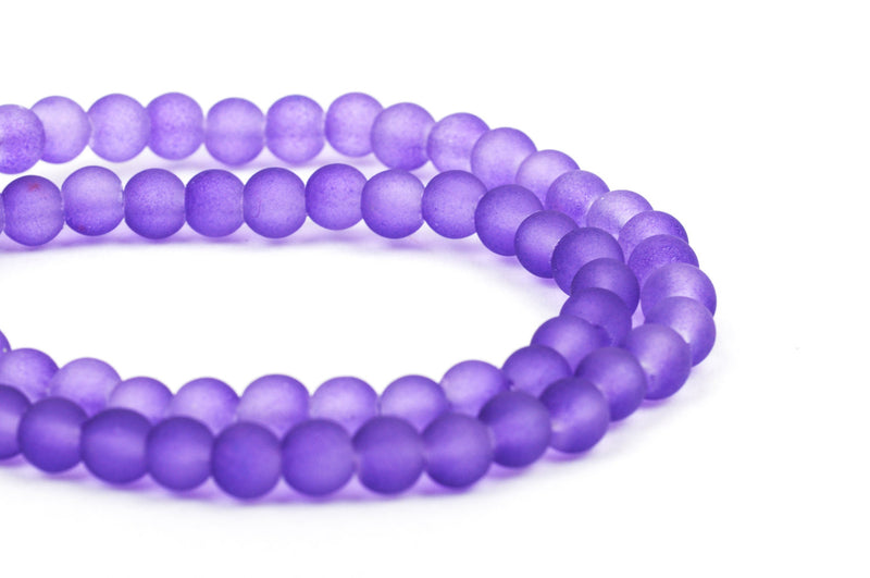 6mm Frosted GRAPE PURPLE Glass Beads, full strand, about 70 beads,  bgl1198