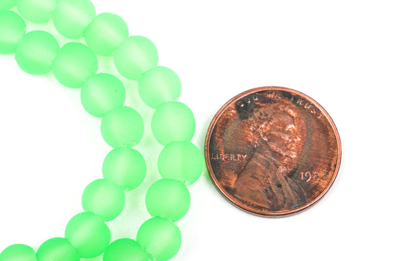 6mm Frosted NEON LIME GREEN Glass Beads, full strand, about 70 beads,  bgl1197