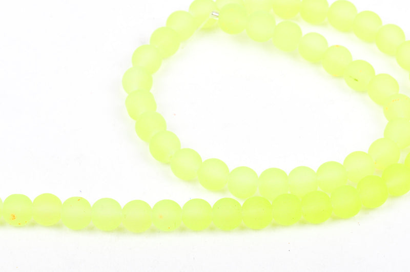 6mm Frosted NEON BRIGHT YELLOW Glass Beads, full strand, about 70 beads,  bgl1195