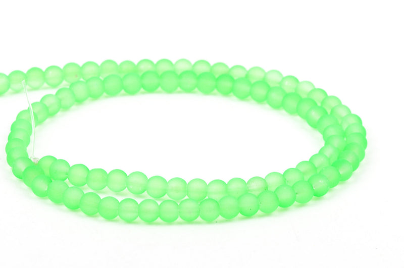 4mm Frosted NEON LIME GREEN Glass Beads, full strand, about 100 beads,  bgl1193