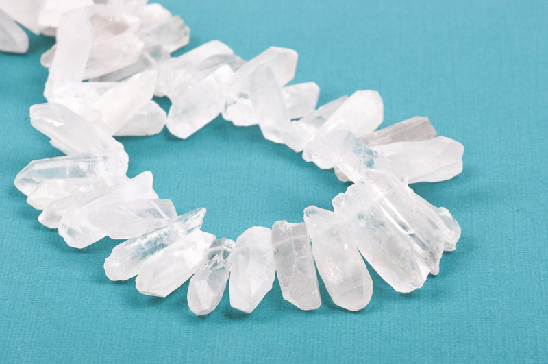 Full Strand Natural QUARTZ Point Dagger Crystal Beads, spike beads, frosted, about 3/4" to 1-1/4" long about 45-55 beads, gqz0082