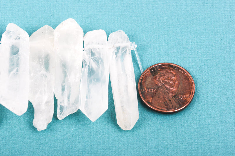 Full Strand Natural QUARTZ Point Dagger Crystal Beads, spike beads, frosted, about 3/4" to 1-1/4" long about 45-55 beads, gqz0082