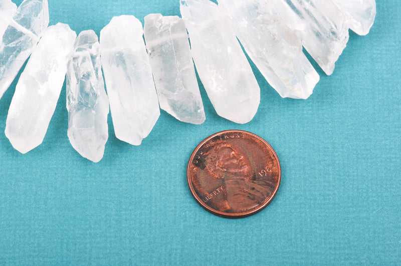 Full Strand Natural QUARTZ Point Dagger Crystal Beads, spike beads, frosted, about 3/4" to 1-1/4" long about 45-55 beads, gqz0082