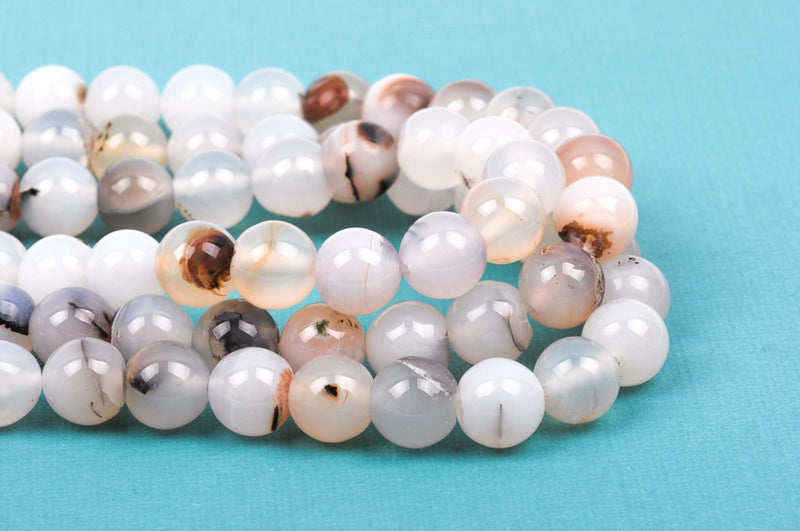 12mm Round WHITE CHOCOLATE AGATE Beads, non-faceted, full strand, Natural Gemstones gag0162