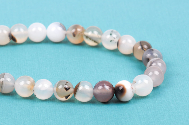 8mm Round WHITE CHOCOLATE AGATE Beads, non-faceted, full strand, about 50 beads, Natural Gemstones gag0155