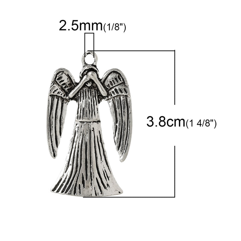 4 Antique Silver WEEPING ANGEL Metal Charm Pendants 3.8x2.3cm  chs1769