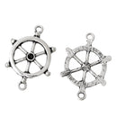 8 Antique Silver SHIP WHEEL Connector Link Charms (can hold ss8 rhinestones) chs1775