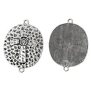 Silver OVAL CROSS Hammered Connector Link Charms, 2 pieces, Large Antique Silver, 2-1/8" long chs1786