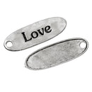 4 Antique Silver LOVE Hammered OVAL Charms, Large Stamped Tags, chs1772