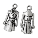 8 Antique Silver TRENCH COAT Dress Charm Pendants chs1783