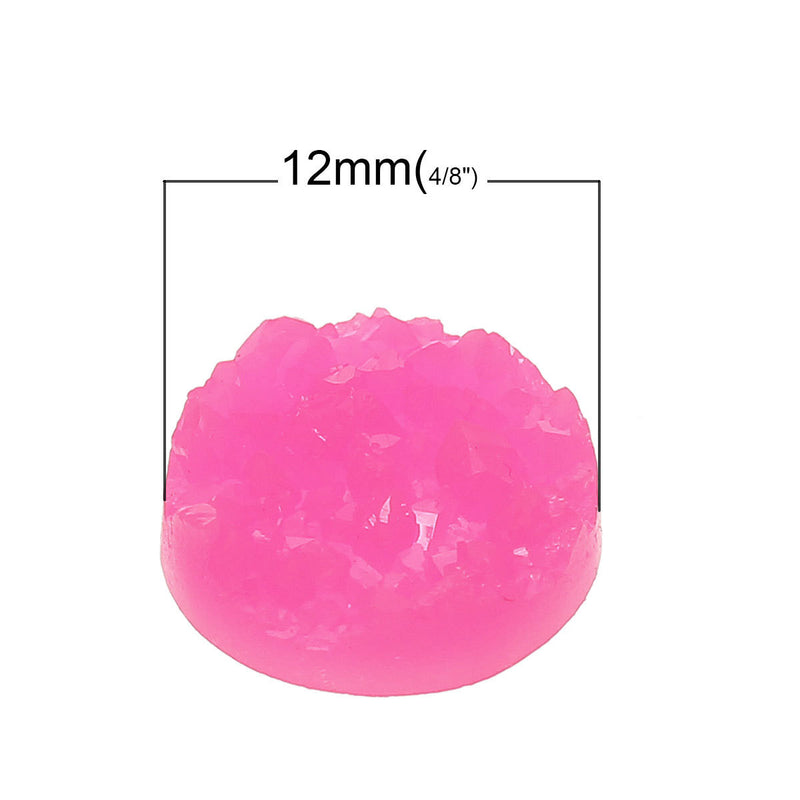 10 Round Resin HOT PINK DRUZY Cabochons, 12mm  cab0301