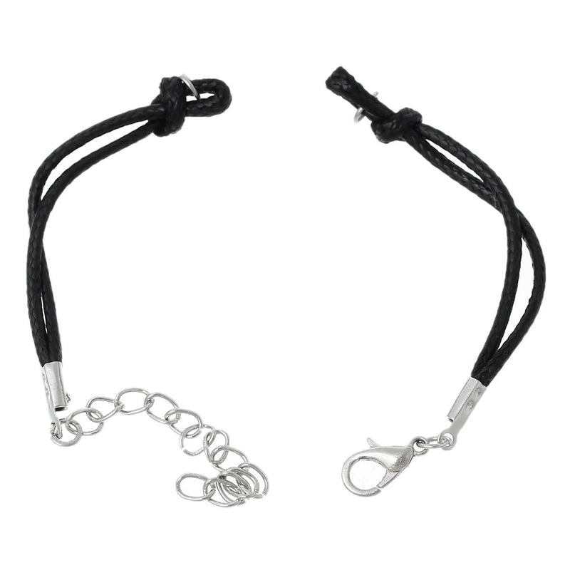 10 Bracelet Blanks Connectors BLACK Nylon Cords with Lobster Clasp, 5-5/8" long plus 1-1/2" extender chain cor0048