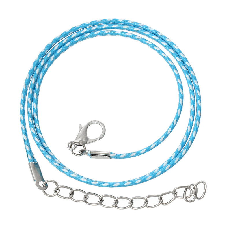 30 BLUE and WHITE Wax Rope Cord Necklaces with Lobster Clasps, 17" to 19" with extender chain cor0054
