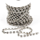 1 yard ( 3 feet ) Rhinestone Cup Chain, 4.3mm rhinestones, bright silver base metal and clear glass crystals size ss18, fch0245a