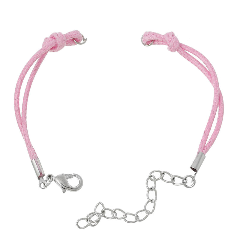 10 Bracelet Blanks Connectors LIGHT PINK Nylon Cords with Lobster Clasp, 5-5/8" long plus 1-1/2" extender chain cor0050