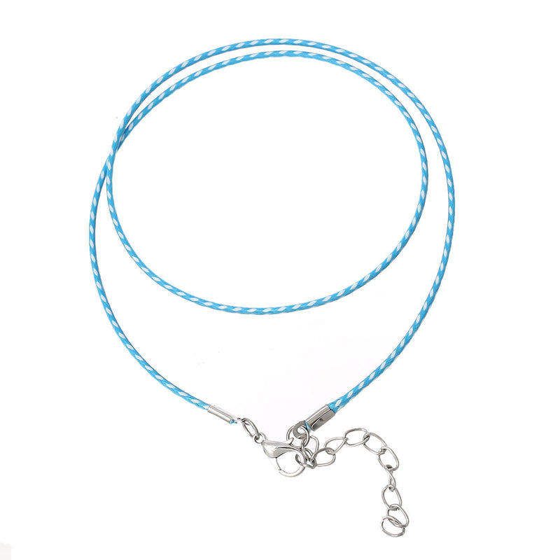 30 BLUE and WHITE Wax Rope Cord Necklaces with Lobster Clasps, 17" to 19" with extender chain cor0054