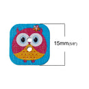 25 Square OWL WOOD BUTTONS  15mm, 5/8" for Scrapbooking . Beading . Sewing whimsical owl, whimsy owl, mixed designs,   but0234